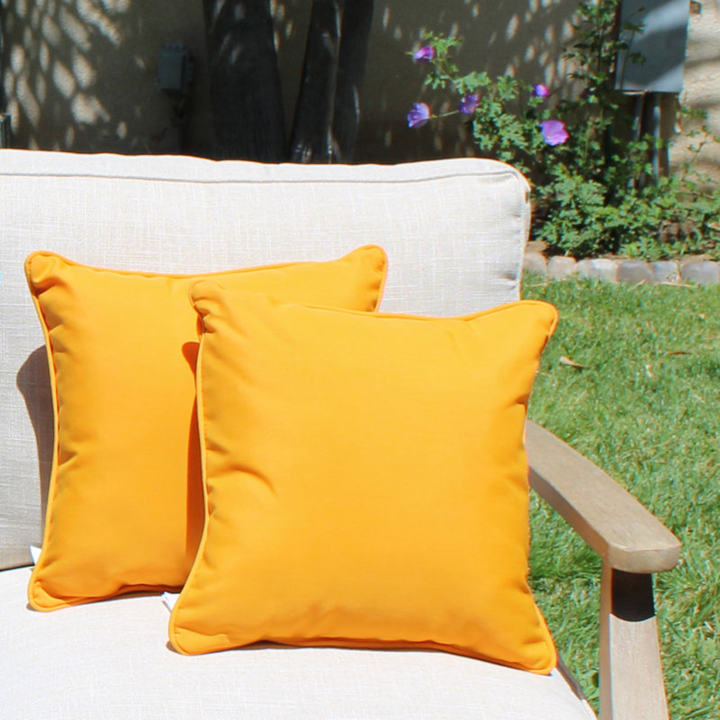Marigold 15" Square Olefin Indoor/Outdoor Pillow Set with Piping