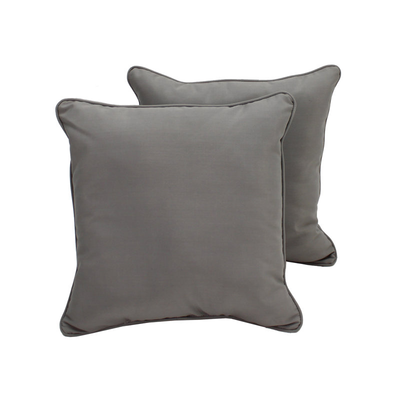 Gray Synthetic Square Indoor/Outdoor Throw Pillow Set with Piping