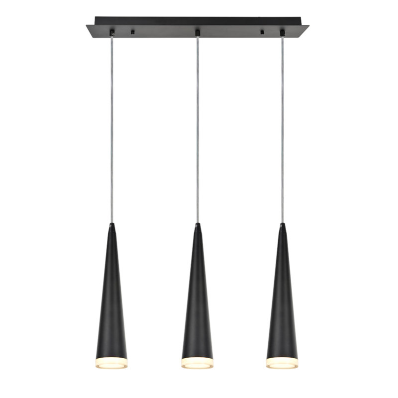 Matte Black 3-Light LED Kitchen Island Pendant