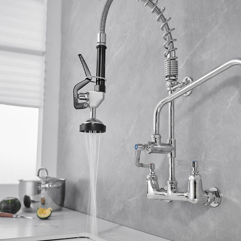 Polished Chrome High-Arc Commercial Kitchen Faucet with Pull-out Spray