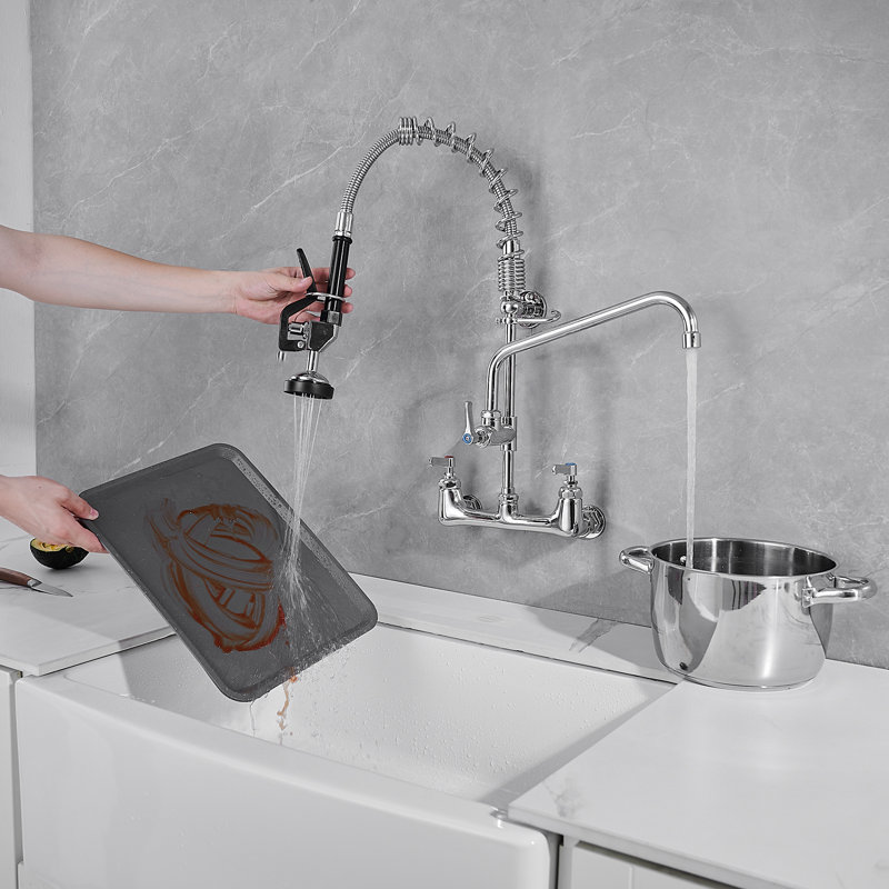 Polished Chrome High-Arc Commercial Kitchen Faucet with Pull-out Spray