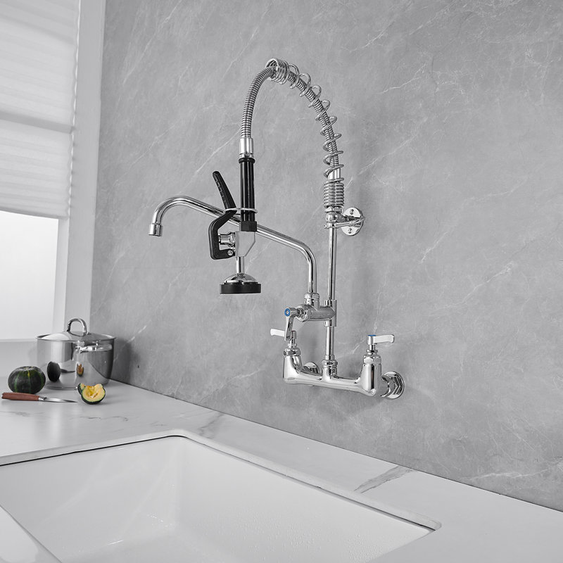 Polished Chrome High-Arc Commercial Kitchen Faucet with Pull-out Spray