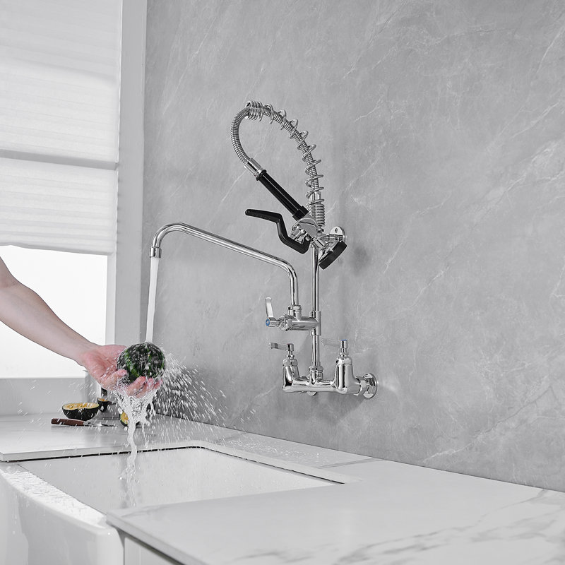 Polished Chrome High-Arc Commercial Kitchen Faucet with Pull-out Spray