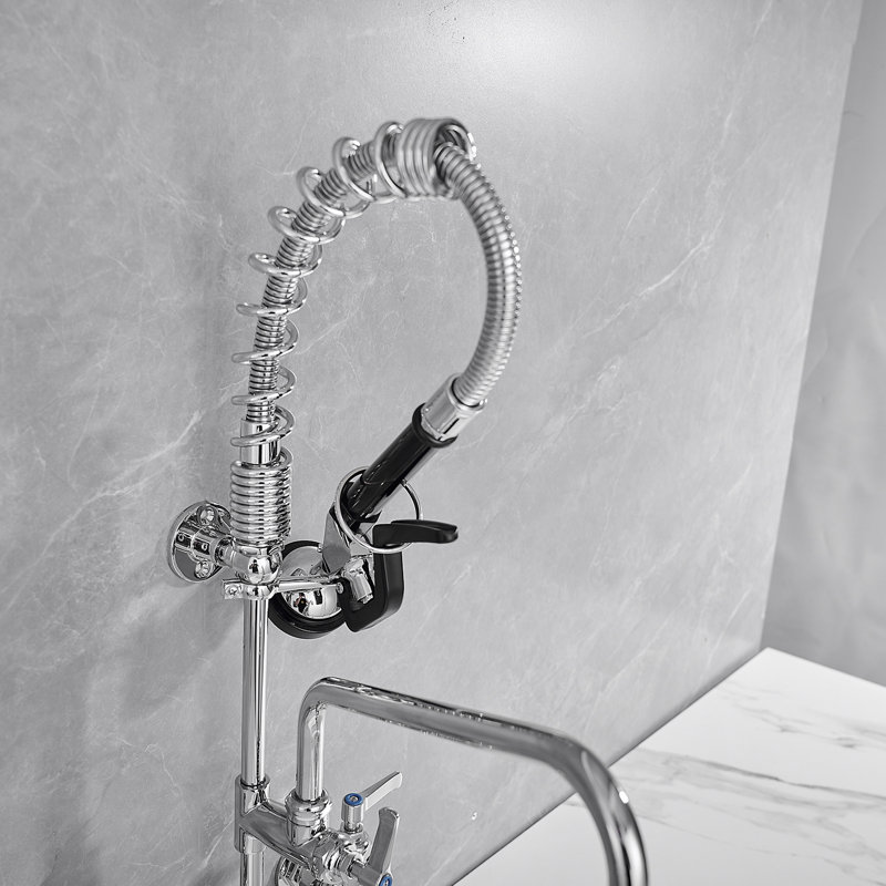 Polished Chrome High-Arc Commercial Kitchen Faucet with Pull-out Spray