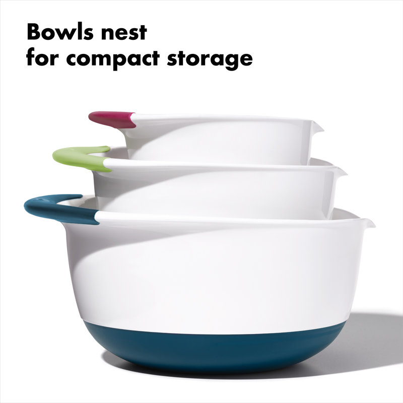 Good Grips 3-Piece White and Multicolor Mixing Bowl Set