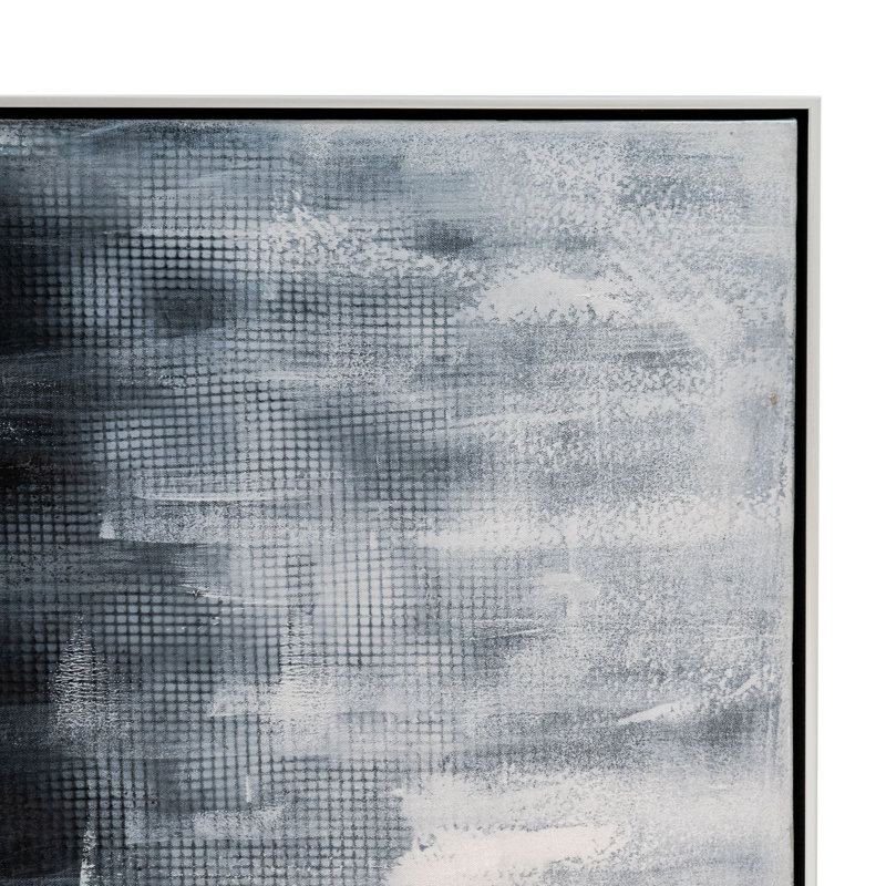 Oversized Monochromatic Abstract Canvas with Black and Silver Frame