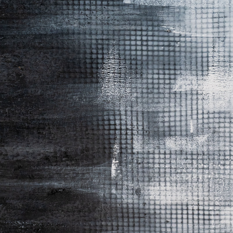 Oversized Monochromatic Abstract Canvas with Black and Silver Frame