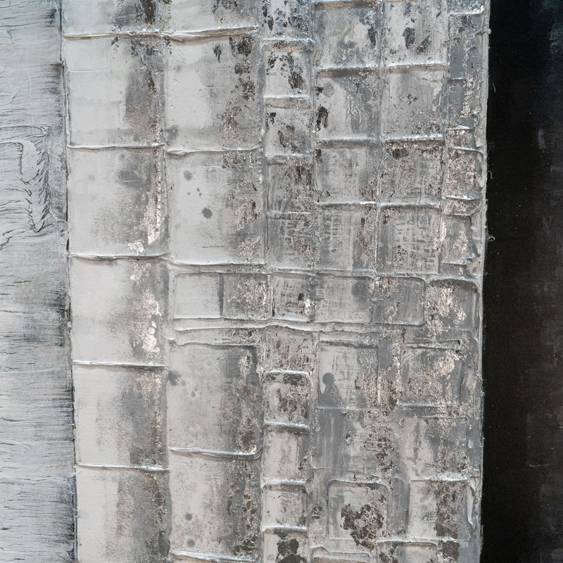 Oversized Monochromatic Abstract Canvas with Black and Silver Frame