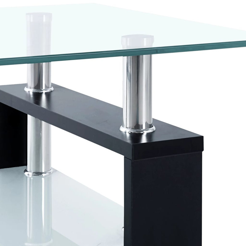 Black Rectangular Glass Coffee Table with Storage Shelf