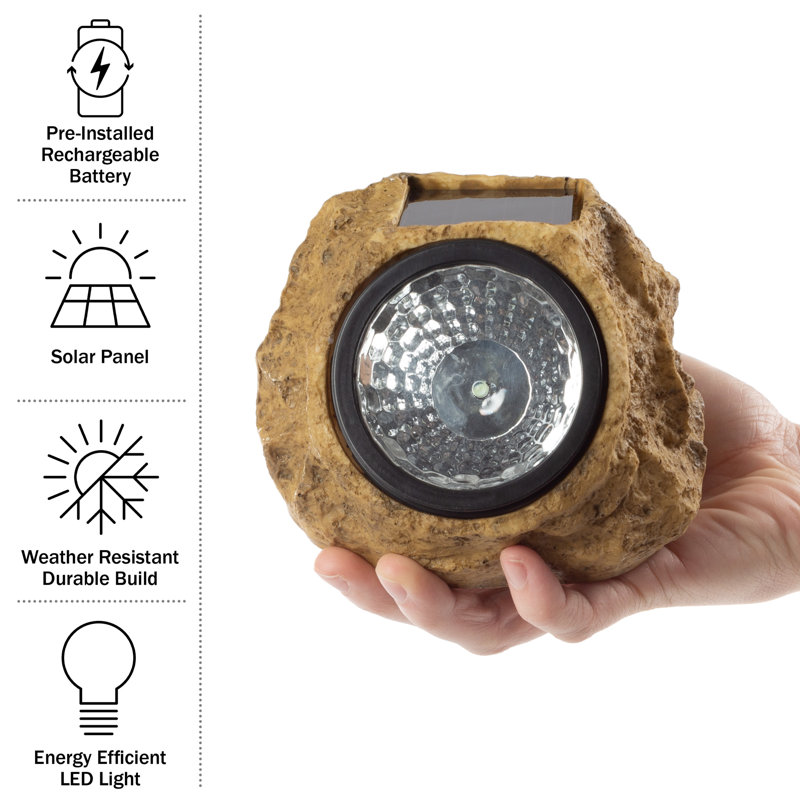 Brown Faux-Stone Solar LED Pathway Lights, 4-Pack