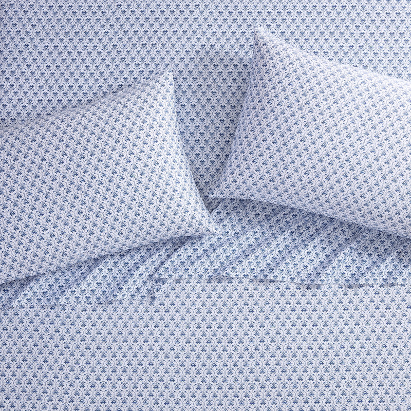 Blue Cotton Sateen Queen Sheet Set with Floral Print