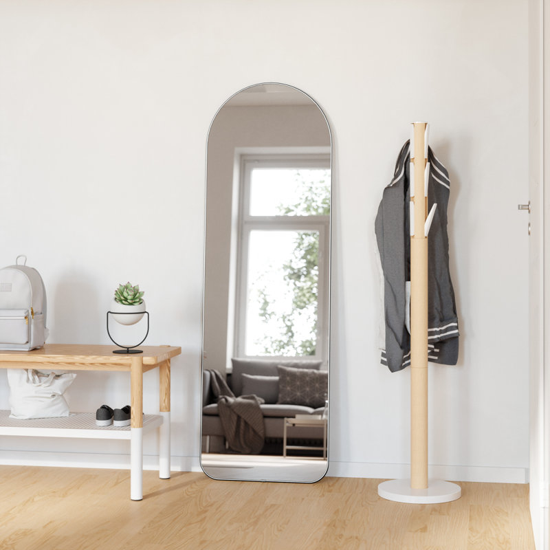Black Arch Full-Length Leaning Mirror with Metallic Frame