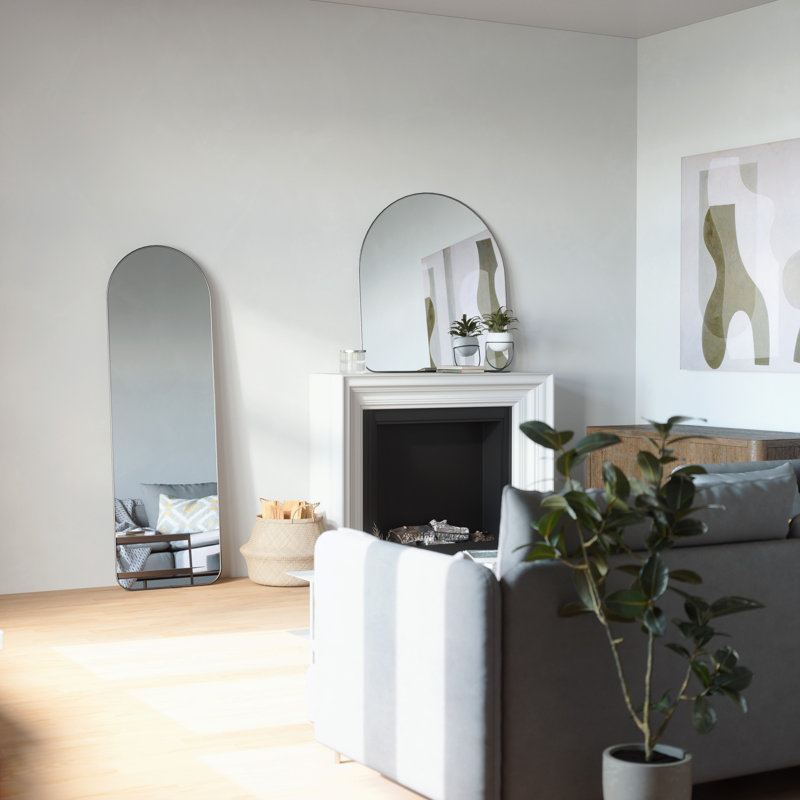 Black Arch Full-Length Leaning Mirror with Metallic Frame