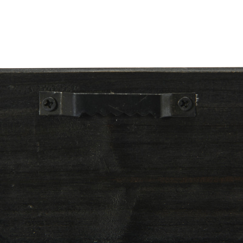 Black Rectangular Wood Wall Mirror with Rattan Detail