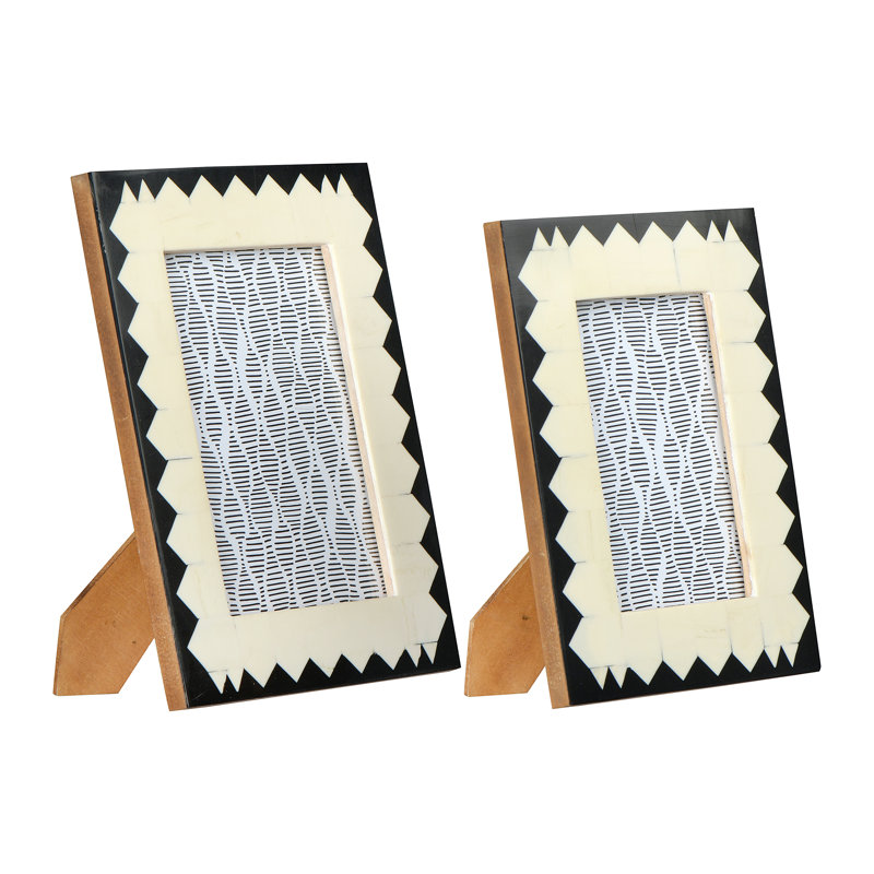 Ivory and Black Geometric Wood Picture Frames Set of 2