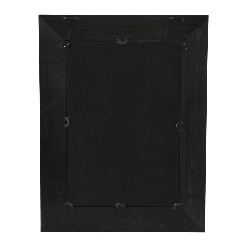 Black Rectangular Wood Wall Mirror with Rattan Detail