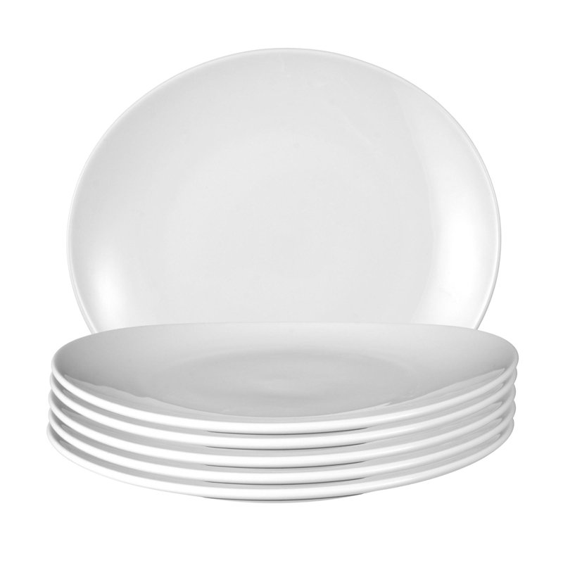 12'' Glossy White Porcelain Dinner Plates Set of 6