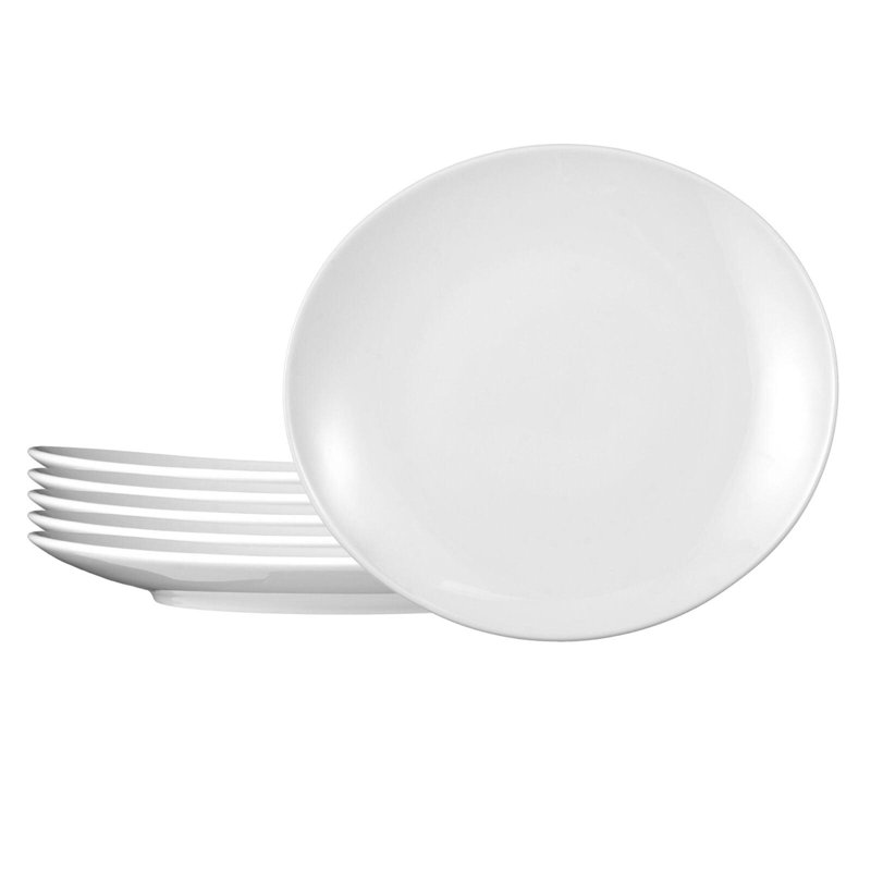12'' Glossy White Porcelain Dinner Plates Set of 6