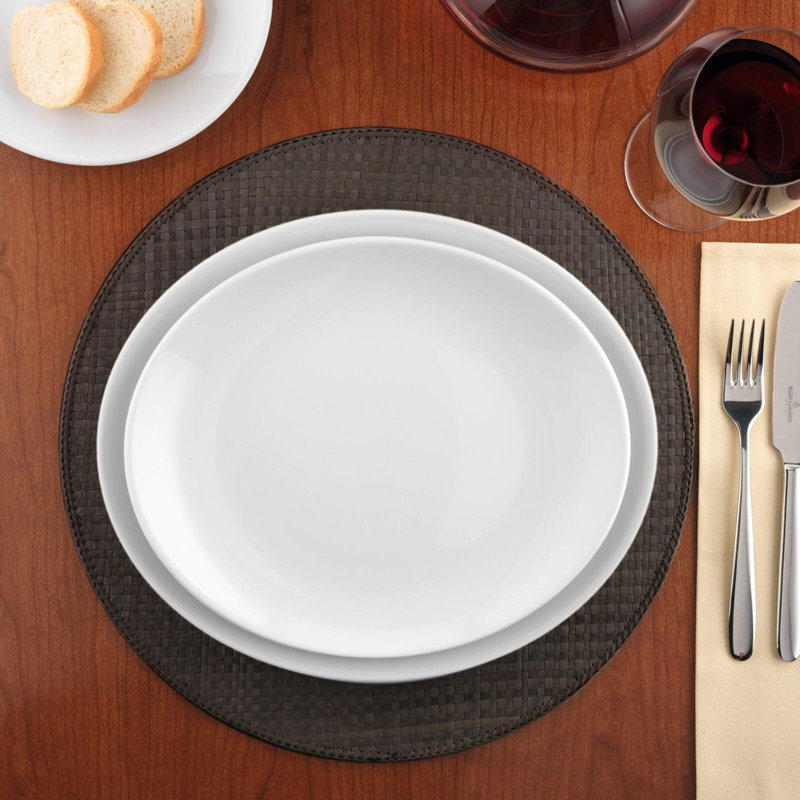 12'' Glossy White Porcelain Dinner Plates Set of 6