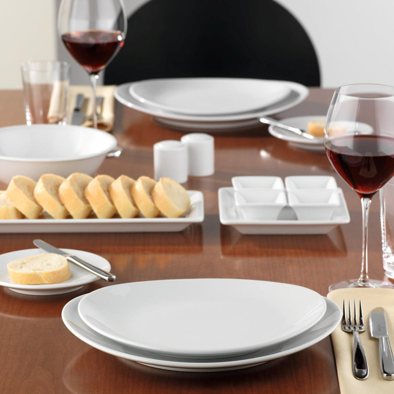 12'' Glossy White Porcelain Dinner Plates Set of 6
