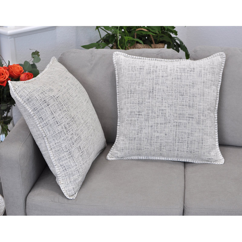 Cream White Chenille Square Throw Pillow Covers with Piped Edges, Set of 2