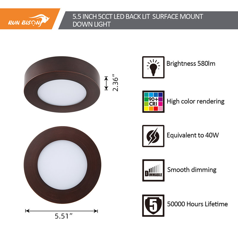 5.5'' Bronze Aluminum Round LED Flush Mount Downlight Set