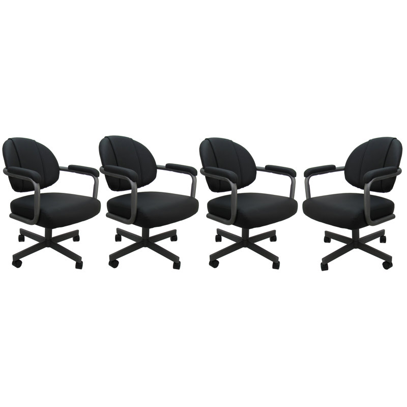Black Vinyl Grey Upholstered Swivel Dining Chair