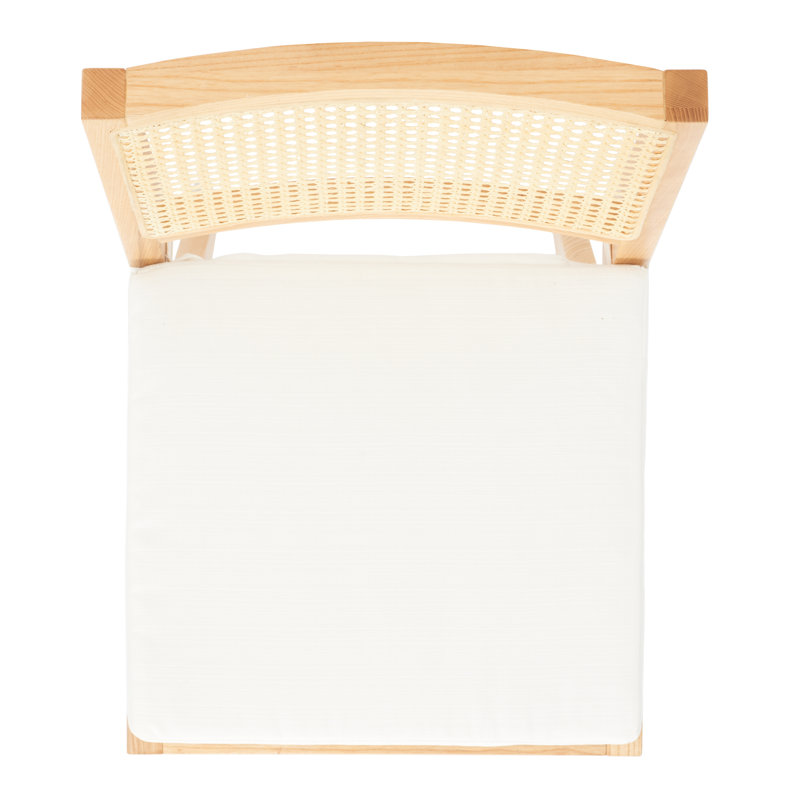 Natural Ash Wood and Rattan Bar Stool with White Cushion