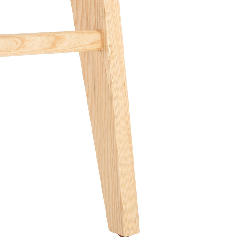 Natural Ash Wood and Rattan Bar Stool with White Cushion
