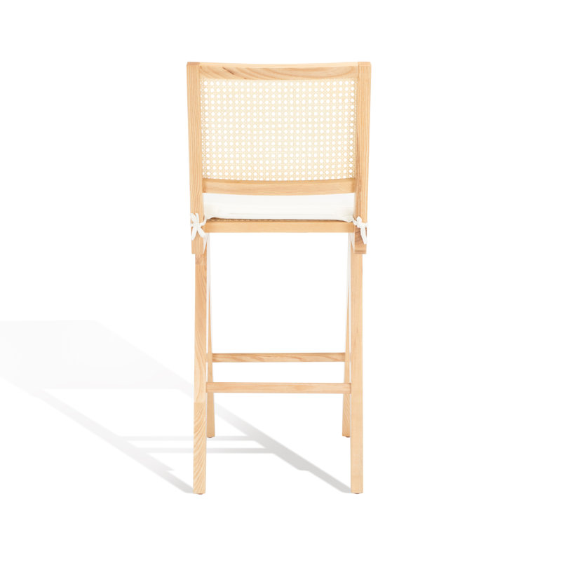 Natural Ash Wood and Rattan Bar Stool with White Cushion