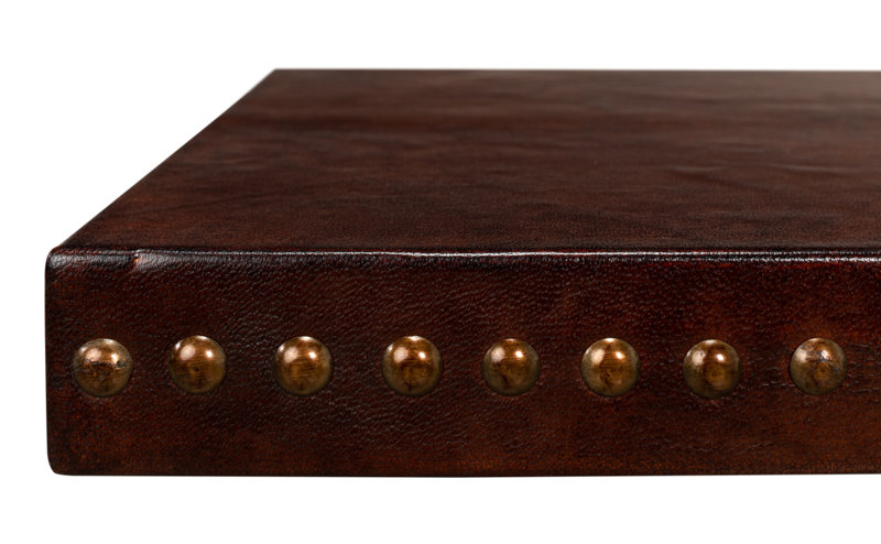 Brown Leather and Brass Rectangular Laptop End Table