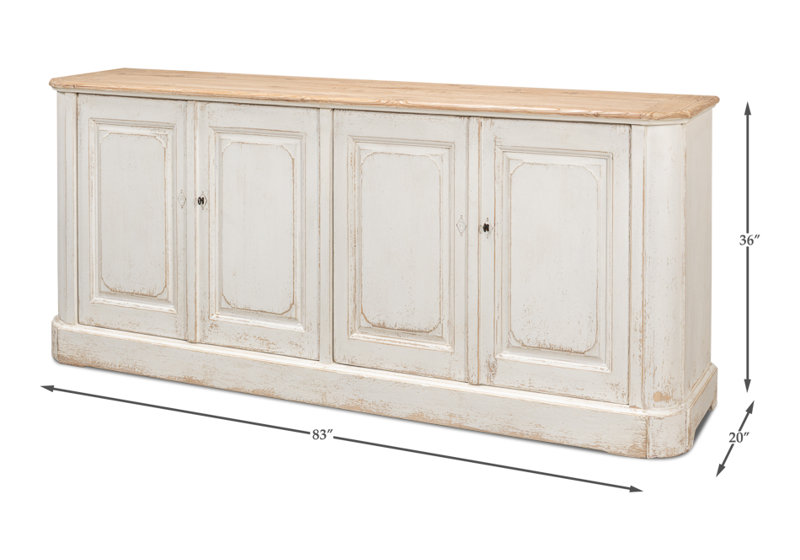 Antique Whitewash Pine 4-Door Sideboard