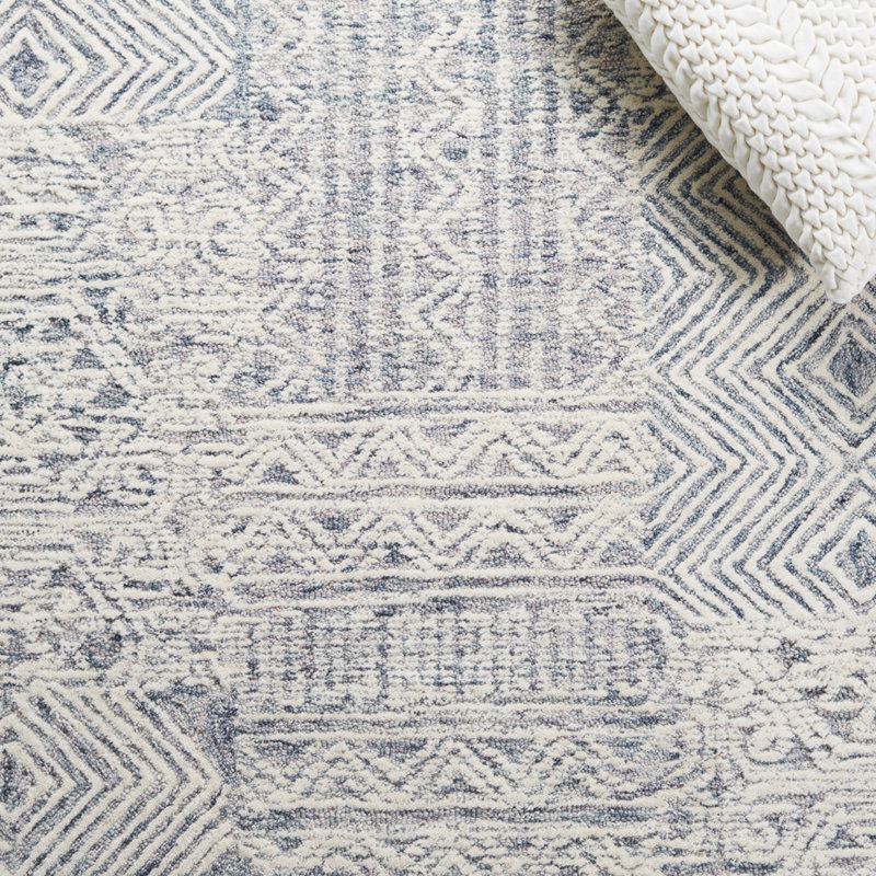Hand-Tufted Abstract Gray Wool Square Area Rug