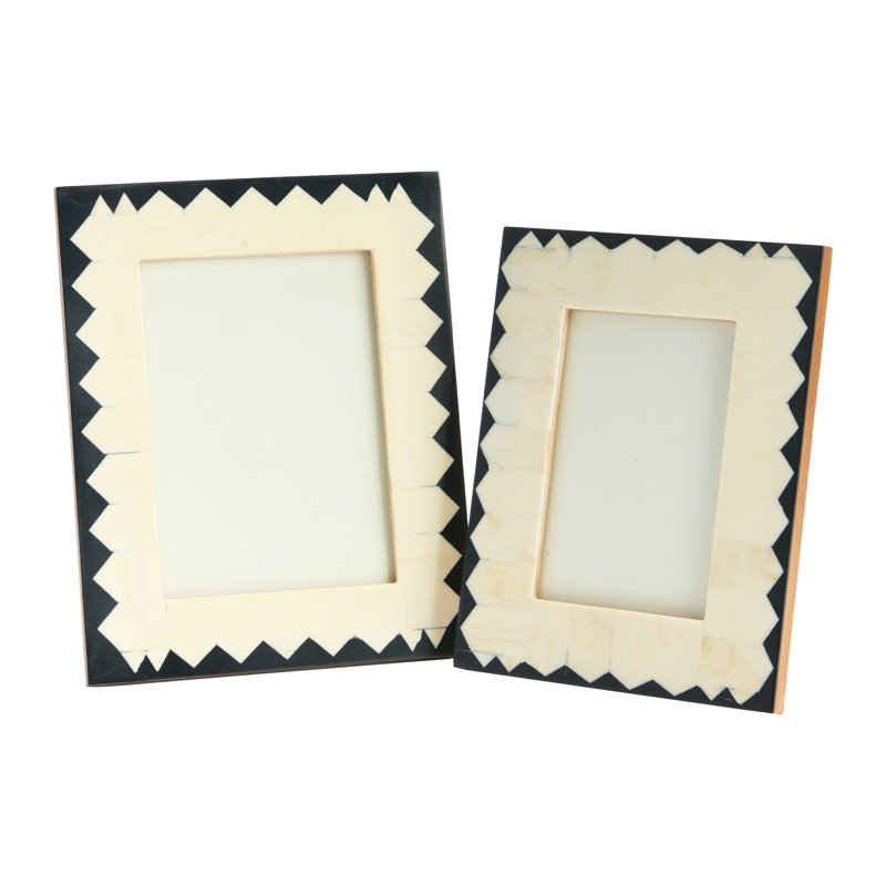 Ivory and Black Geometric Wood Picture Frames Set of 2
