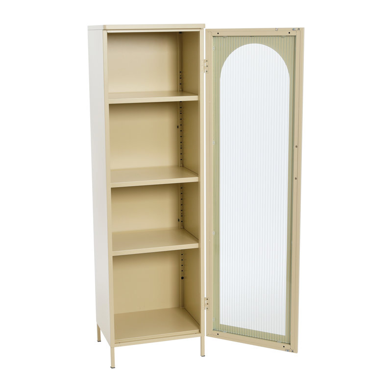 Solstice Arched Glass Door Metal Cabinet in Off White