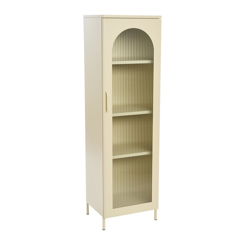 Solstice Arched Glass Door Metal Cabinet in Off White