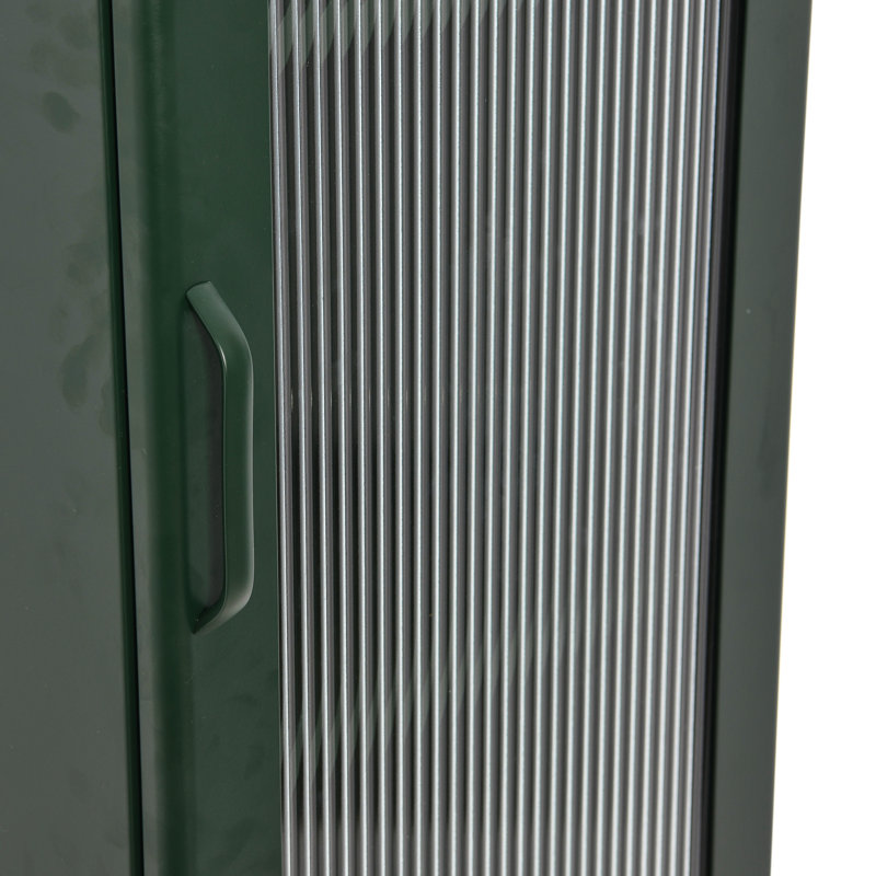 Solstice Arched Glass Door Metal Storage Cabinet in Dark Green