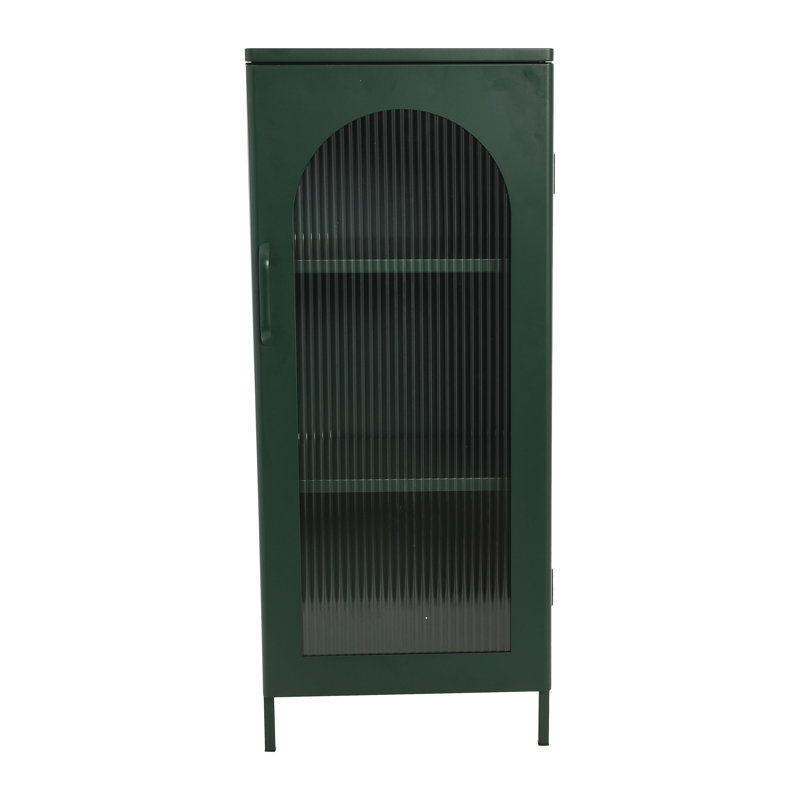 Solstice Arched Glass Door Metal Storage Cabinet in Dark Green
