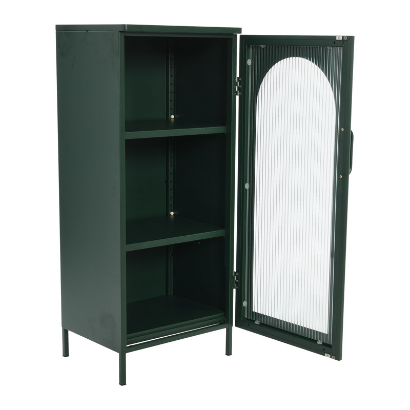 Solstice Arched Glass Door Metal Storage Cabinet in Dark Green