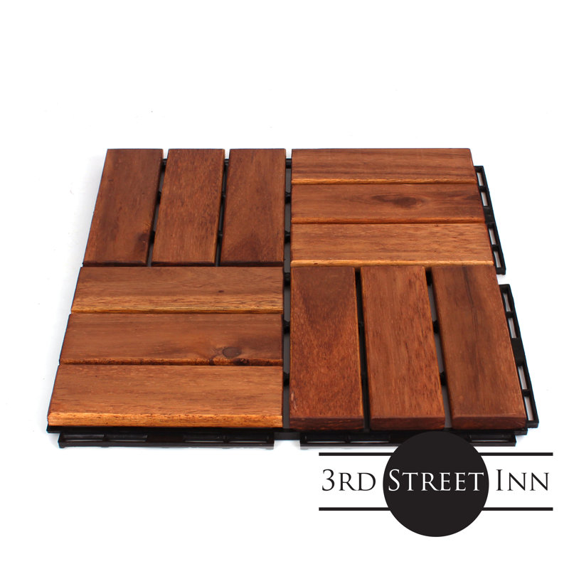 12" x 12" Brown Acacia Wood Interlocking Deck Tiles