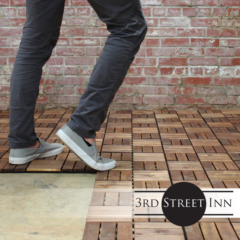12" x 12" Brown Acacia Wood Interlocking Deck Tiles