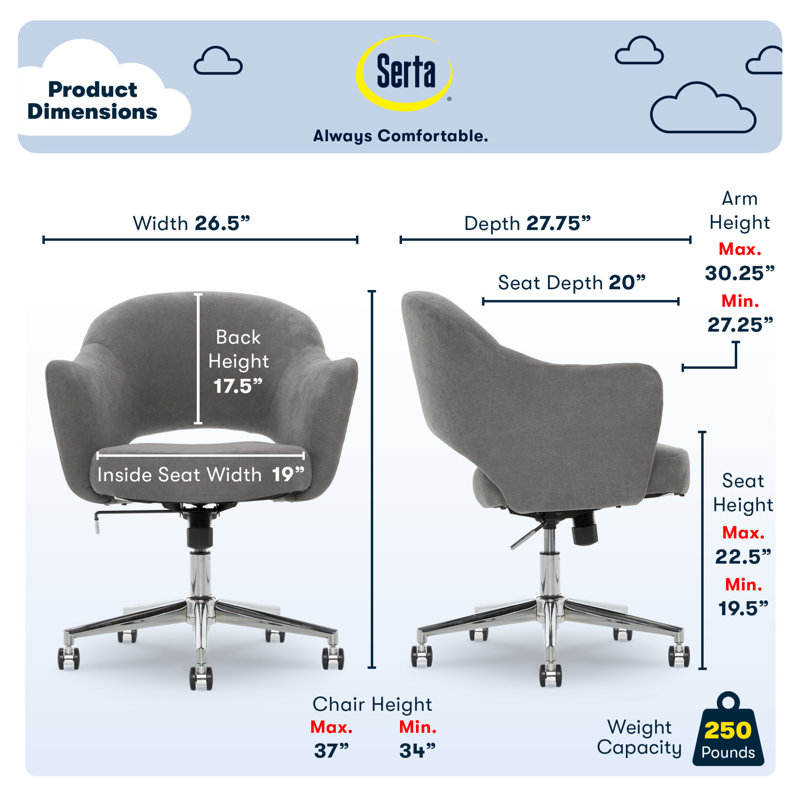 Gray Fabric Swivel Home Office Chair with Chrome Accents
