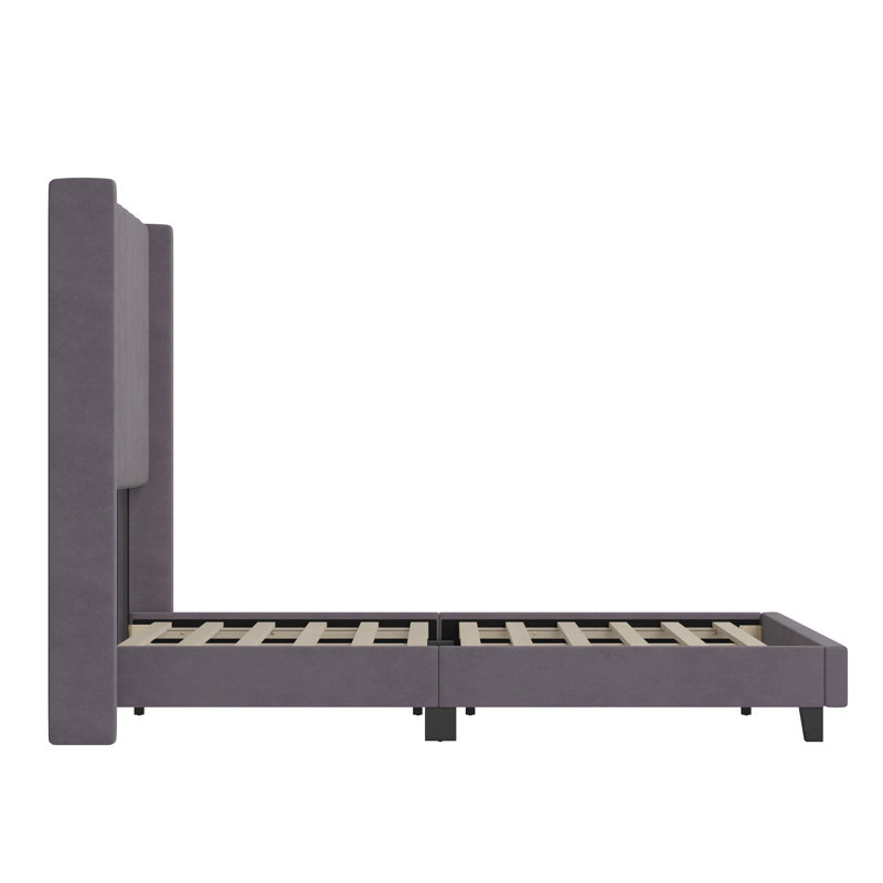 Modern Gray Velvet Upholstered Full Platform Bed with Wingback Headboard