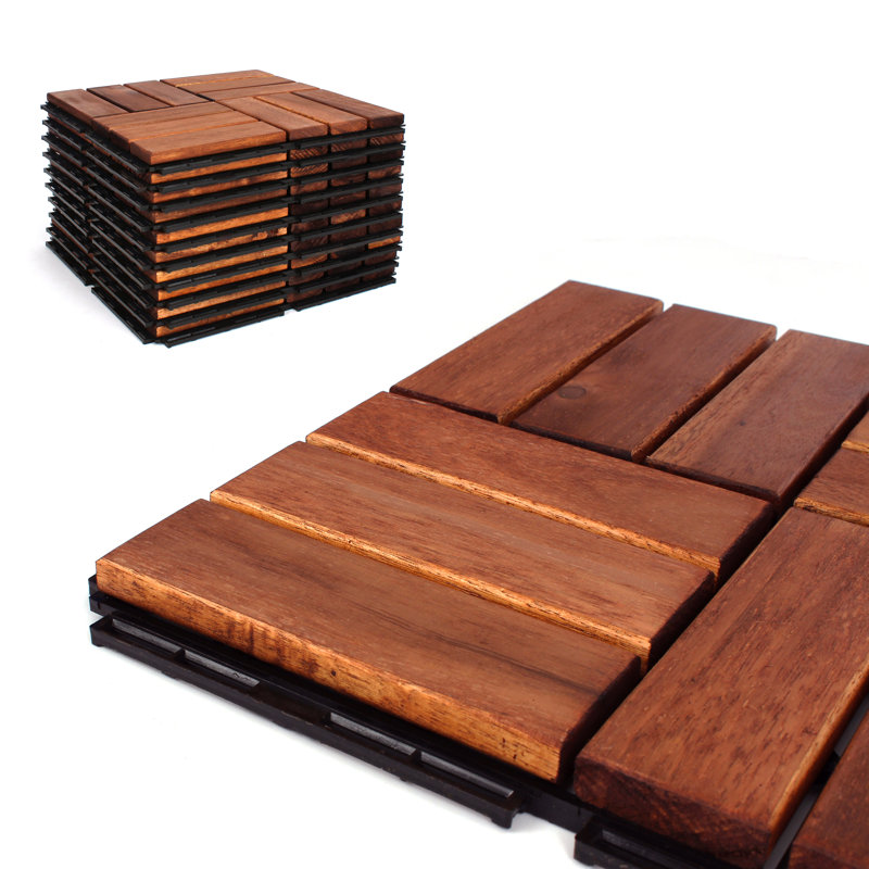 12" x 12" Brown Acacia Wood Interlocking Deck Tiles