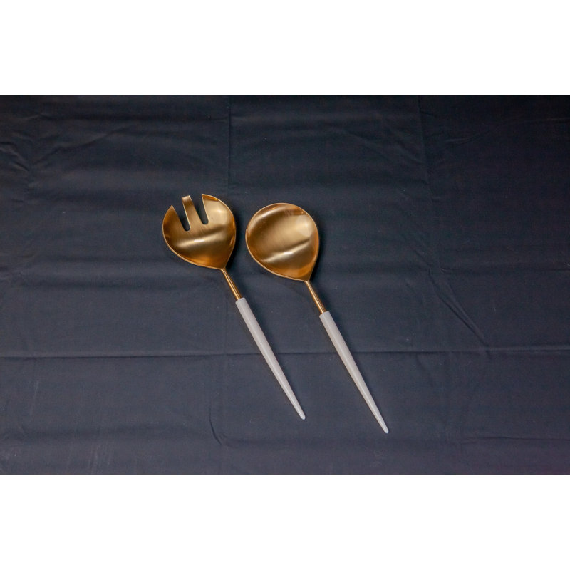 Gold and White Stainless Steel Salad Server Set
