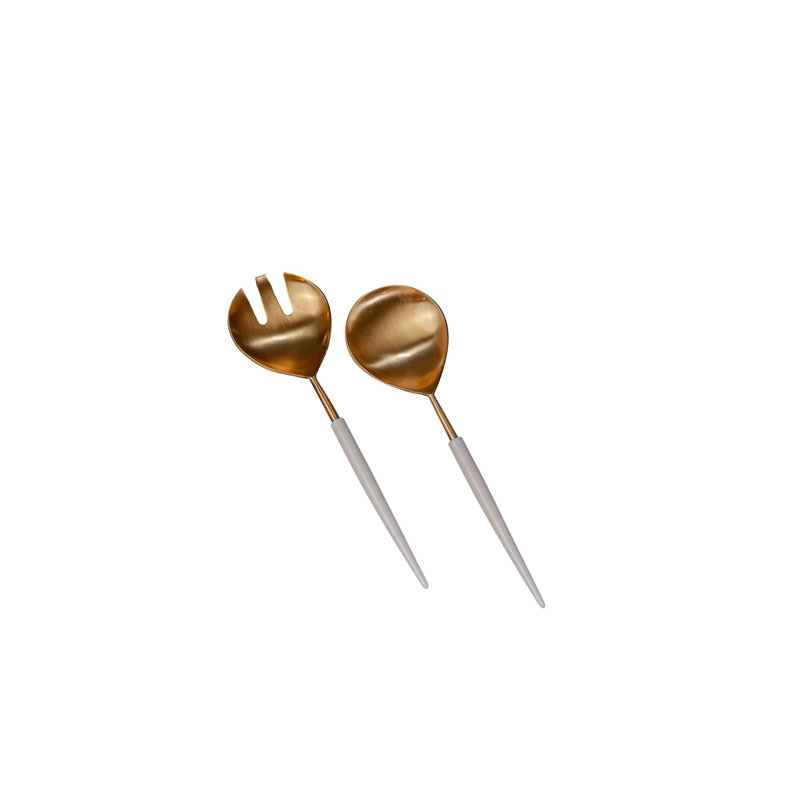 Gold and White Stainless Steel Salad Server Set