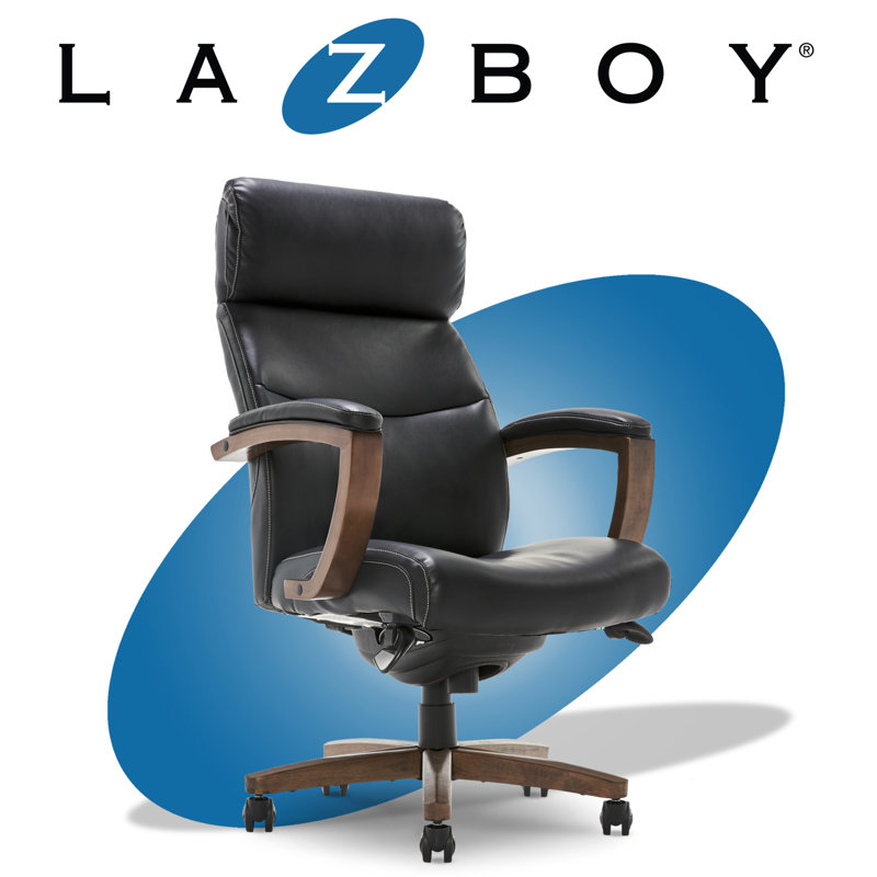ErgoExecutive High-Back Swivel Chair with Wood Accents in Black Leather