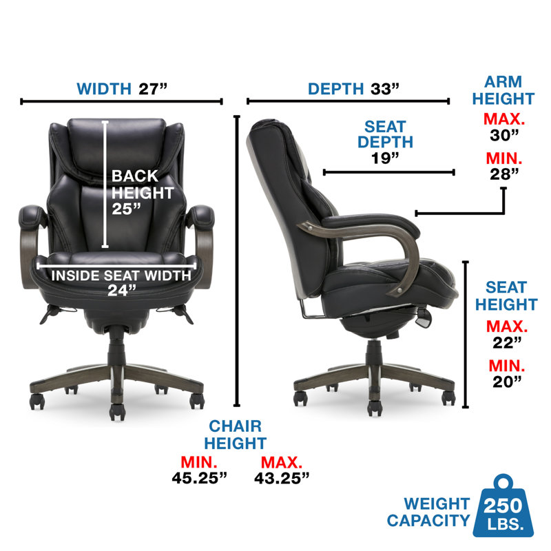 Black Leather Ergonomic Executive Office Chair with Wood Base