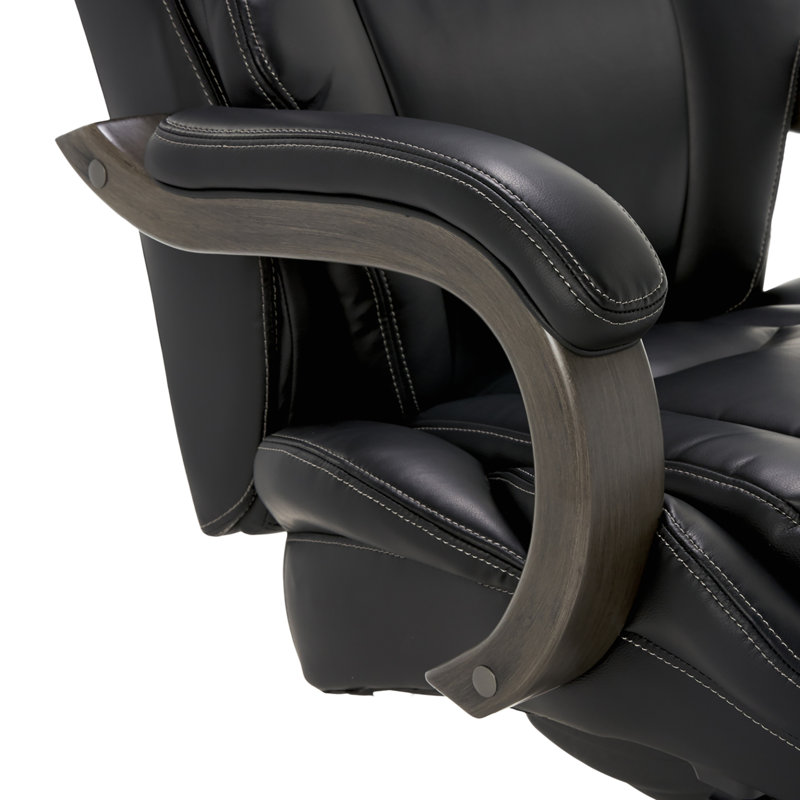 Black Leather Ergonomic Executive Office Chair with Wood Base