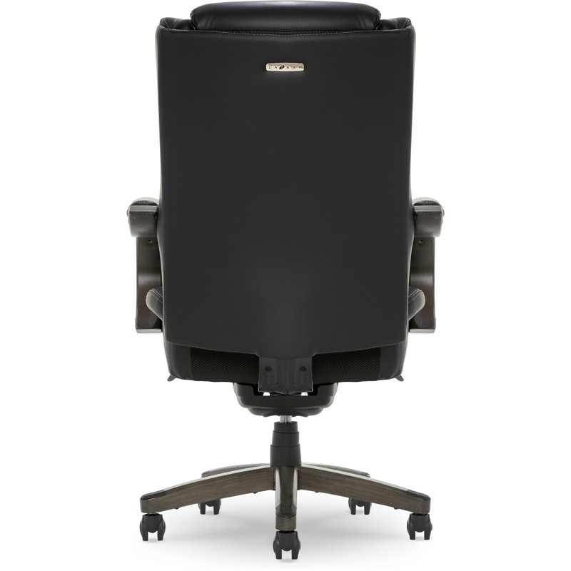 Black Leather Ergonomic Executive Office Chair with Wood Base